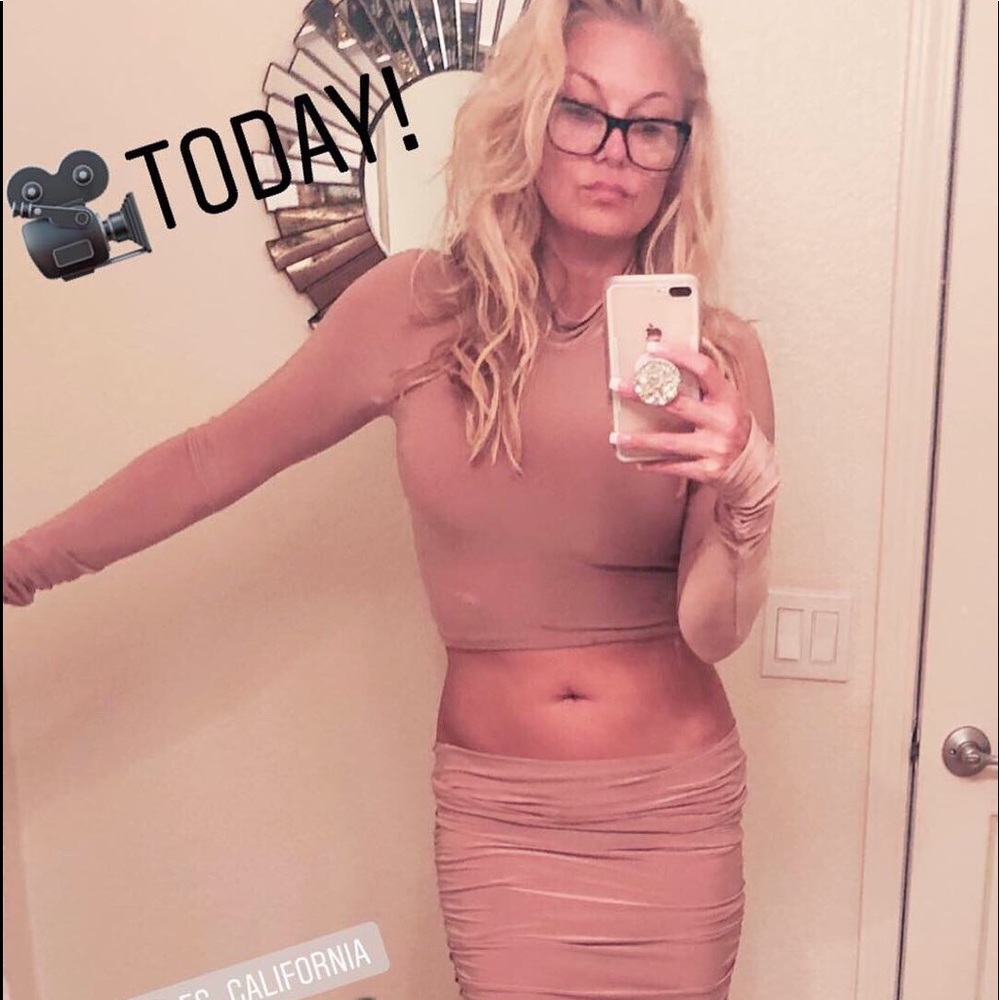 Super cute tan two piece stretchy outfit